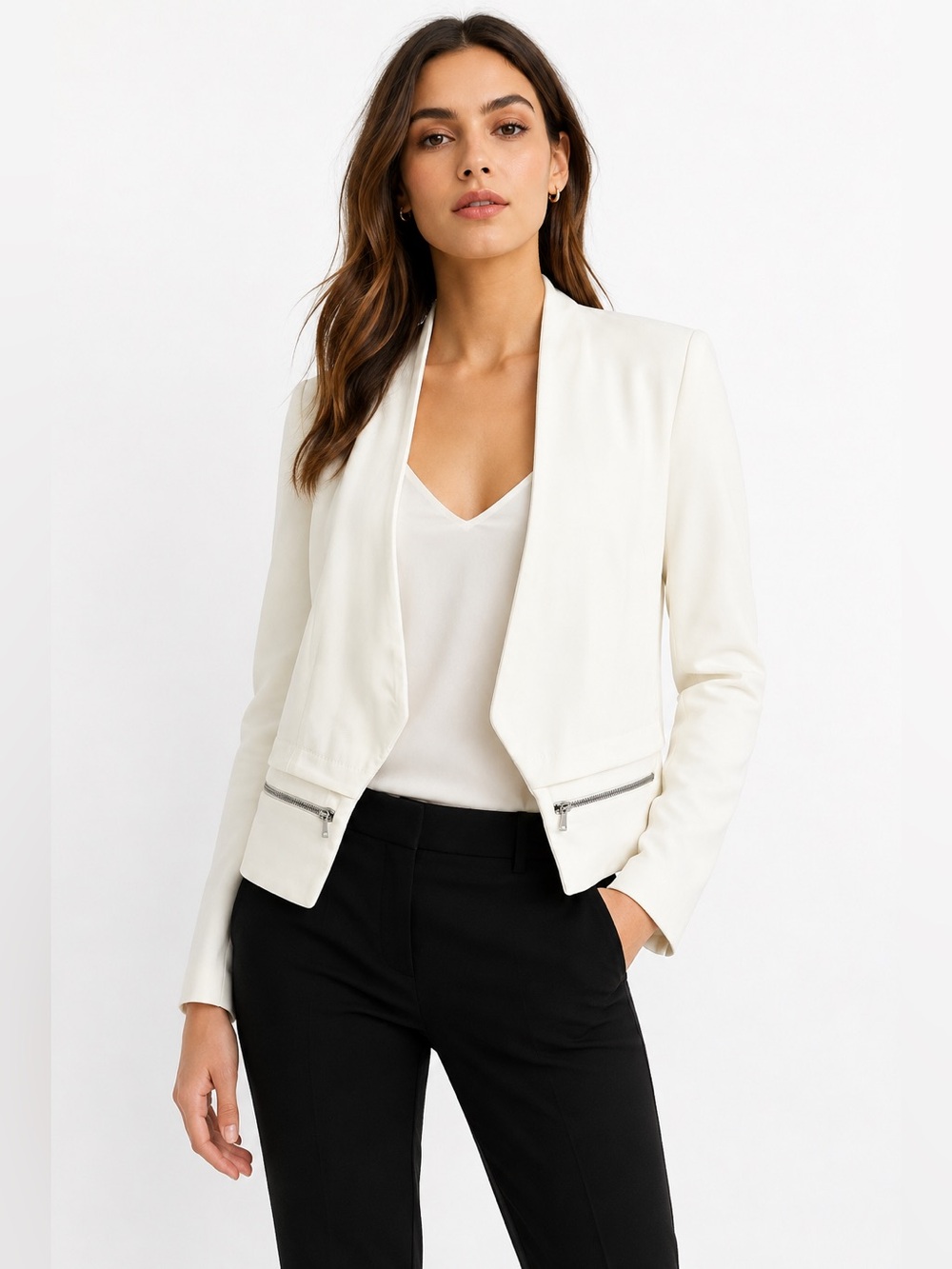 Derek Lam 10 Crosby Eggshell Open Front Zip Pocket Blazer Jacket NWT $695 Size 0